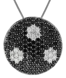 2.26CT WHITE & BLACK DIAMOND 14K WHITE GOLD MULTI FLOWER CIRCULAR LOVE NECKLACE