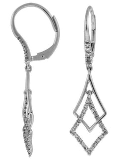ESTATE .33CT DIAMOND 14KT WHITE GOLD ELONGATED SIDEWAYS SQUARE HANGING EARRINGS
