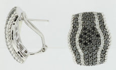 3.27CT WHITE & BLACK DIAMOND 14KT WHITE GOLD MULTI ROW CLIP ON HANGING EARRINGS