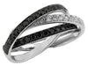 1.10CT WHITE & BLACK DIAMOND 14KT WHITE GOLD CRISS CROSS MULTI ROW TRINITY RING