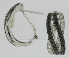1.75CT WHITE & BLACK DIAMOND 14K WHITE GOLD CRISS CROSS CLIP ON HANGING EARRINGS