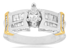 1.50CT DIAMOND & AAA TANZANITE 14KT 2 TONE GOLD EMERALD CUT OVAL ENGAGEMENT RING