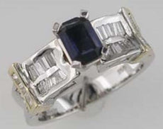 2.18CT DIAMOND & TANZANITE 14K WHITE GOLD EMERALD CUT & BAGUETTE ENGAGEMENT RING