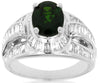 3.47CT DIAMOND & AAA GREEN GARNET 14K WHITE GOLD OVAL & BAGUETTE ENGAGEMENT RING
