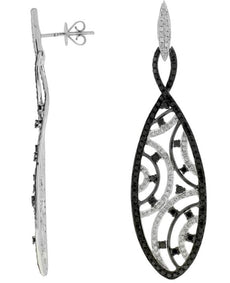 2.1CT WHITE & BLACK DIAMOND 14K WHITE GOLD 3D FILIGREE INFINITY HANGING EARRINGS