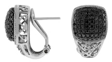 LARGE 1.24CT WHITE & BLACK DIAMOND 14KT WHITE GOLD 3D CLIP ON HANGING EARRINGS