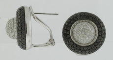 ESTATE 2.97CT WHITE & BLACK DIAMOND 14KT WHITE GOLD 3D CIRCULAR CLIP ON EARRINGS