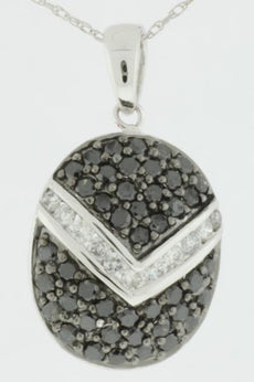 1.39CT WHITE & BLACK DIAMOND 14K WHITE GOLD CLUSTER V SHAPE FUN FLOATING PENDANT