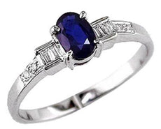 .64CT DIAMOND & AAA SAPPHIRE 14KT WHITE GOLD OVAL BAGUETTE & ROUND PROMISE RING