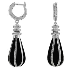 ESTATE .80CT DIAMOND & AAA ONYX 14KT WHITE GOLD 3D CLASSIC FUN HANGING EARRINGS