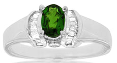 .70CT DIAMOND & AAA GREEN GARNET 14KT WHITE GOLD OVAL & BAGUETTE ENGAGEMENT RING