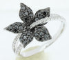 ESTATE WIDE 0.62CT WHITE & BLACK DIAMOND 14KT GOLD 3D FLOWER FUN LOVE RING