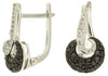 .61CT WHITE & BLACK DIAMOND 14KT WHITE GOLD 3D MOON LEVERBACK HANGING EARRINGS