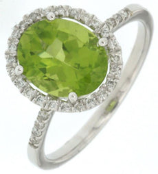 2.76CT DIAMOND & AAA PERIDOT 14KT WHITE GOLD OVAL & ROUND CLASSIC HALO FUN RING