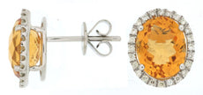 ESTATE 5.25CT DIAMOND & CITRINE 14KT WHITE GOLD CLASSIC OVAL HALO STUD EARRINGS