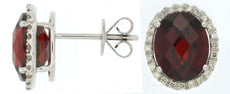 8.25CT DIAMOND & AAA GARNET 14KT WHITE GOLD 3D OVAL & ROUND HALO STUD EARRINGS