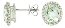 5.25CT DIAMOND & AAA GREEN AMETHYST 14KT WHITE GOLD 3D OVAL HALO STUD EARRINGS