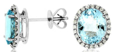 4.55CT DIAMOND & AAA AQUAMARINE 14KT WHITE GOLD CLASSIC OVAL HALO STUD EARRINGS