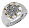 WIDE .35CT DIAMOND 14KT WHITE & YELLOW GOLD 3D CLASSIC CLUSTER OCTAGON MENS RING
