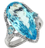 11.28CT DIAMOND & AAA BLUE TOPAZ 14KT WHITE GOLD 3D ROUND & PEAR SHAPE FUN RING