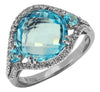ESTATE 7.18CT DIAMOND & AAA BLUE TOPAZ 14KT WHITE GOLD CUSHION & ROUND FUN RING