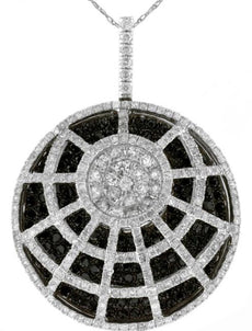 3.59CT WHITE & BLACK DIAMOND 14KT WHITE GOLD 3D CIRCULAR SPIDER WEB FUN PENDANT