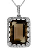 LARGE 15.76CT DIAMOND & AAA SMOKY TOPAZ 14KT WHITE GOLD 3D EMERALD CUT PENDANT