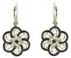 1.90CT WHITE & BLACK DIAMOND 14K WHITE GOLD 3D FLOWER LEVERBACK HANGING EARRINGS
