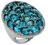 LARGE 12.88CT DIAMOND & AAA BLUE TOPAZ 14KT WHITE GOLD OVAL & ROUND CLUSTER RING