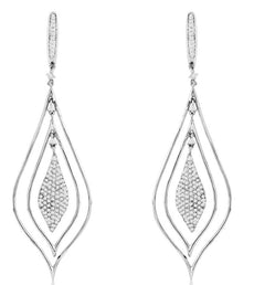 ESTATE 0.90CT DIAMOND 14KT WHITE GOLD MULTI LEAF LEVERBACK HANGING FUN EARRINGS