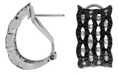 1.83CT WHITE & BLACK DIAMOND 14K WHITE GOLD 3D MULTI ROW ETOILE HANGING EARRINGS