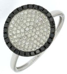 .50CT WHITE & BLACK DIAMOND 14KT WHITE GOLD 3D CLUSTER PAVE CIRCULAR FUN RING