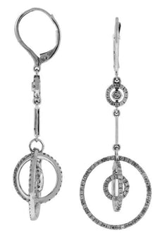 ESTATE 1.20CT DIAMOND 14KT WHITE GOLD MULTI CIRCULAR LEVERBACK HANGING EARRINGS