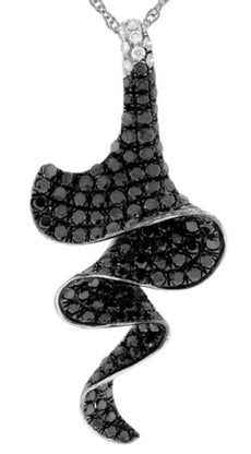 1.73CT WHITE & BLACK DIAMOND 14KT WHITE GOLD 3D MULTI SWIRL FUN FLOATING PENDANT