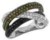2.05CT WHITE, CHOCOLATE FANCY, & BLACK DIAMOND 14KT WHITE GOLD CRISS CROSS RING
