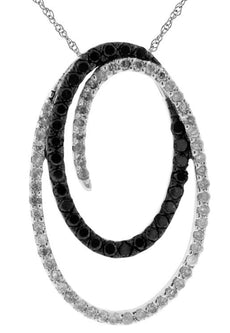.68CT WHITE & BLACK DIAMOND 14K WHITE GOLD DOUBLE OPEN OVAL FUN FLOATING PENDANT