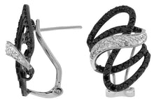 .93CT WHITE & BLACK DIAMOND 14K WHITE GOLD 3D LOVE KNOT CLIP ON HANGING EARRINGS