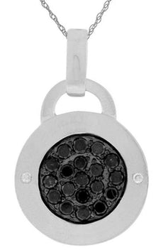 .38CT WHITE & BLACK DIAMOND 14KT WHITE GOLD CLUSTER LOCK ETOILE FLOATING PENDANT