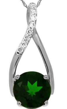 1.5CT DIAMOND & AAA GREEN GARNET 14KT WHITE GOLD ROUND INFINITY FLOATING PENDANT