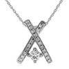 .15CT DIAMOND 14KT WHITE GOLD 3D SOLITAIRE CRISS CROSS X LOVE FLOATING PENDANT