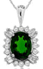 1.55CT DIAMOND & AAA GREEN GARNET 14KT WHITE GOLD OVAL ROUND & BAGUETTE PENDANT
