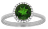 1.55CT DIAMOND & AAA GREEN GARNET 14K WHITE GOLD ROUND HALO CLASSIC PROMISE RING