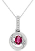 ESTATE 0.24CT DIAMOND & RUBY 14KT WHITE GOLD OVAL & ROUND SWIRL FLOATING PENDANT