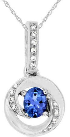 .24CT DIAMOND & AAA TANZANITE 14KT WHITE GOLD 3D OVAL & ROUND FLOATING PENDANT