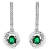 0.45CT DIAMOND & AAA EMERALD 14KT WHITE GOLD OVAL & ROUND SWIRL HANGING EARRINGS