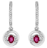 ESTATE 0.50CT DIAMOND & RUBY 14KT WHITE GOLD OVAL & ROUND SWIRL HANGING EARRINGS
