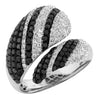 LARGE 1.83CT WHITE & BLACK DIAMOND 14KT WHITE GOLD 3D MULTI ROW CRISS CROSS RING