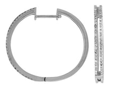 ESTATE .53CT DIAMOND 14KT WHITE GOLD 3D CLASSIC 2 ROW HOOP HANGING EARRINGS