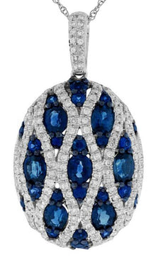 2.48CT DIAMOND & AAA SAPPHIRE 14KT WHITE GOLD OVAL & ROUND FUN FLOATING PENDANT