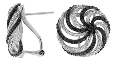 1.90CT WHITE & BLACK DIAMOND 14KT WHITE GOLD FLOWER MULTI SWIRL CLIP ON EARRINGS